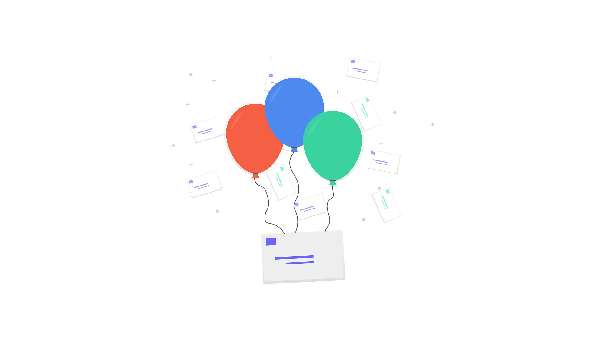 letter inside envelope tied to baloons