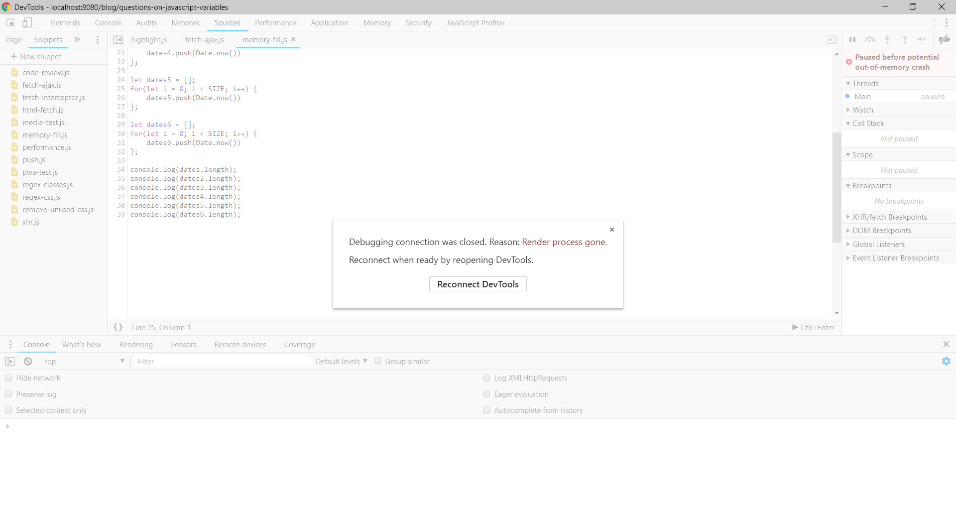 screenshot of Chrome crashing